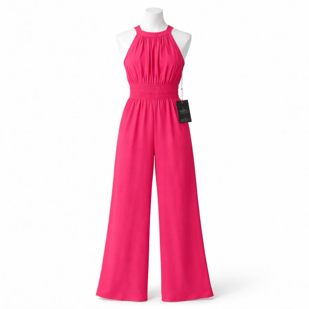 Dynamic Vince Camuto Elegant Modern Pink Halter Neck Wide Leg Jumpsuit NWT - Picture 5 of 13
